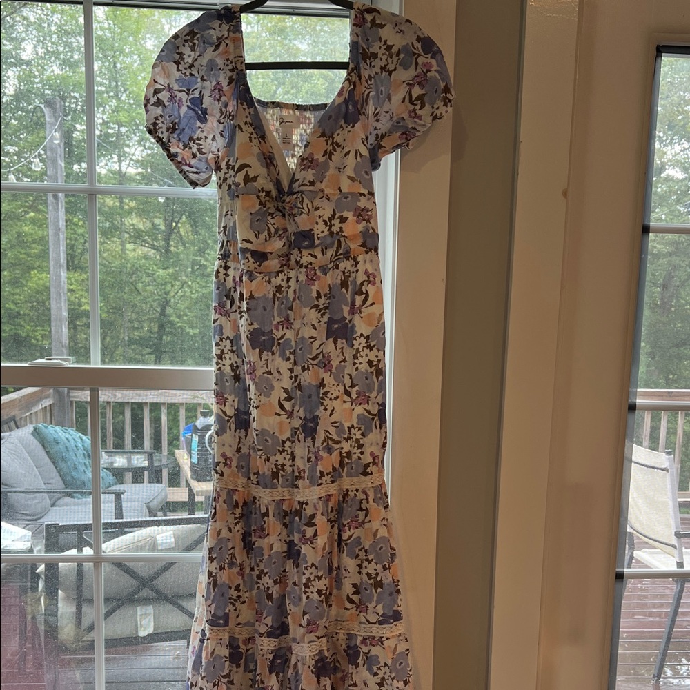 Japna Floral Maxi Dress with Blue and Cream Hues